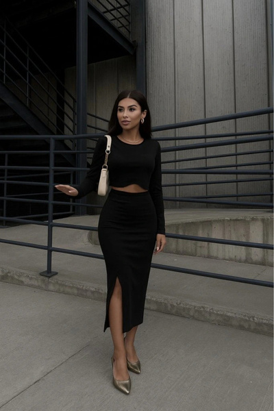 Pazarcan MDB Γυναικεία μακρυμάνικη μπλούζα με λαιμόκοψη και κοντό κομμένο μπλ...