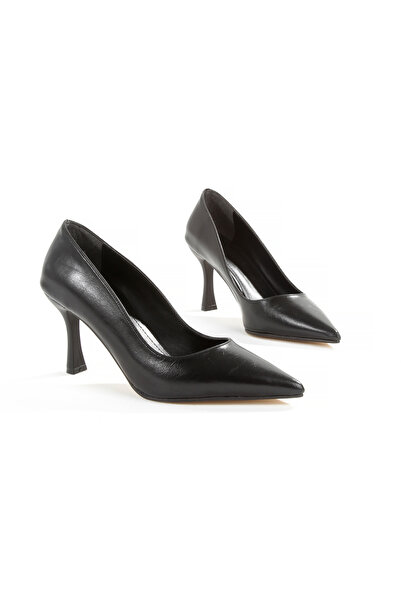 Catelyn Women's Black Textured Leather Pointed Toe Stiletto High Thin Heeled Shoes - 9 cm