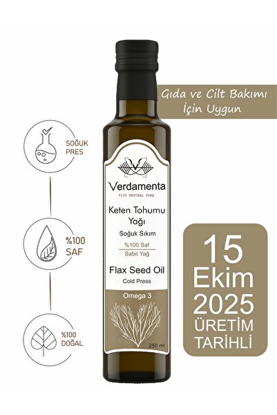 verdamenta Keten Tohumu Yağı %100 Doğal Soğuk Sıkım 250ml Yağ Omega3 Desteği