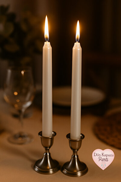 düskapanıparti Romantik Dekorasyon Mum Seti – Parlak Metalik Şamdan Mumları (...