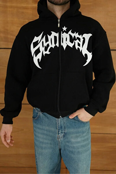 Butik Men's Hooded Sweatshirt Hoodie 3 Thread Ş Fleece-Lined Cotton Fabric, Comfortable with Printed Zipper on the Front