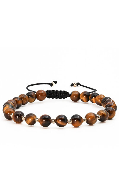 MANAVA Bracelet with 12 14k Gold balls and tiger's eye