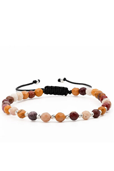 MANAVA Βραχιόλι με 12 μπάλες από ασήμι 925 2,5 mm και σφαίρες από μουκαϊτ 4 mm με πολυεδρική επιφάνεια