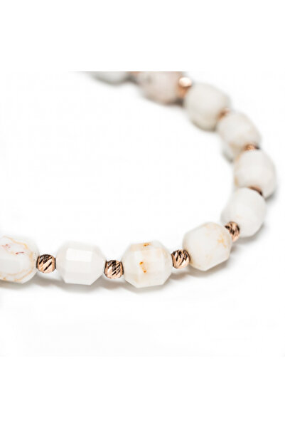 MANAVA Bracelet with 20 balls of 14k pink gold and Howlit semi-precious stones, adjustable