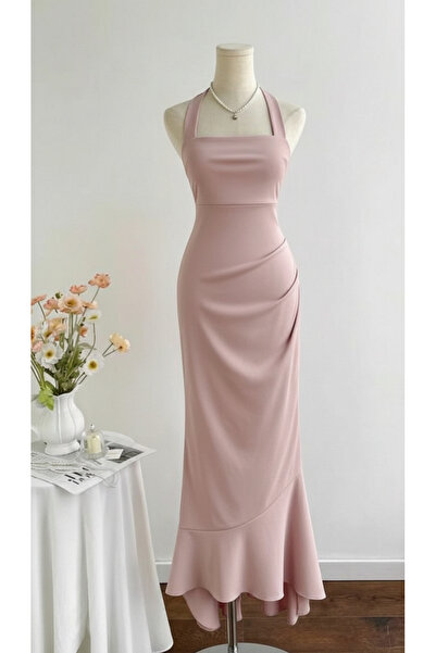 Dressco Melissa - Boyundan Bağlamalı Balık Form Volanlı Maxi Elbise