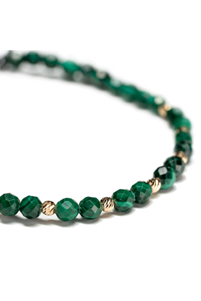 MANAVA Bracelet with 10 14k Gold balls and malachite semi-precious stones