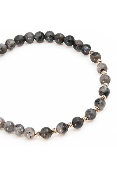 MANAVA Bracelet with 10 14k Gold balls and larvikite