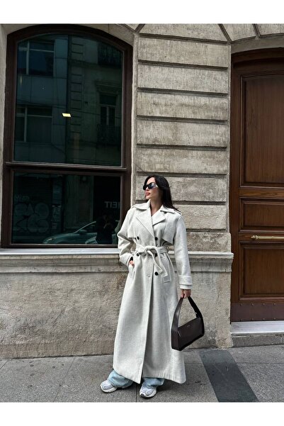 NURCAN KESKİN STORE Gray Belted Premium Stamp Coat