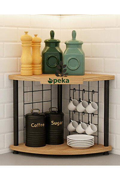 PEKA Tezgah Üstü Raf –Mutluluk Köşesi Mini Kahve Köşesi Ve Baharatlık 6 Kancalı Organizer