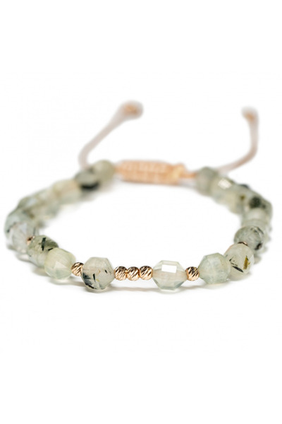 MANAVA Brățară cu 9 bile de Aur 14k și pietre semiprețioase de prehnit, reglabilă -