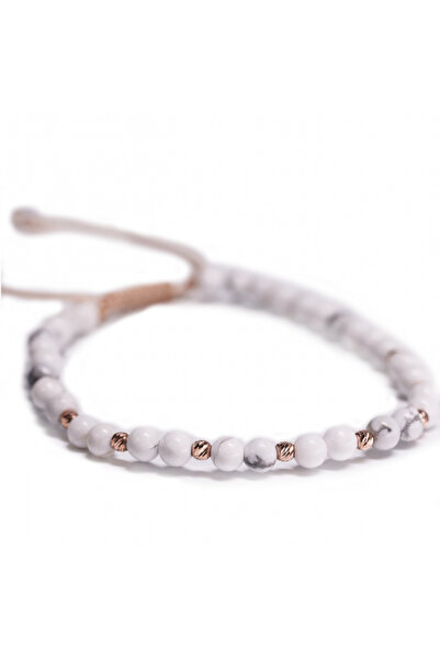 MANAVA Bracelet with 10 balls of 14k pink gold and Howlit semi-precious stones, adjustable