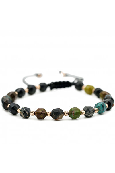 MANAVA 14k gold bracelet with 20 balls and turquoise gemstones - adjustable