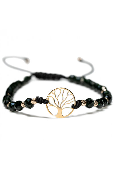 MANAVA Bracelet with 10 14k Gold Balls, Tree of Life and Sunstone in 14k Gold, Adjustable