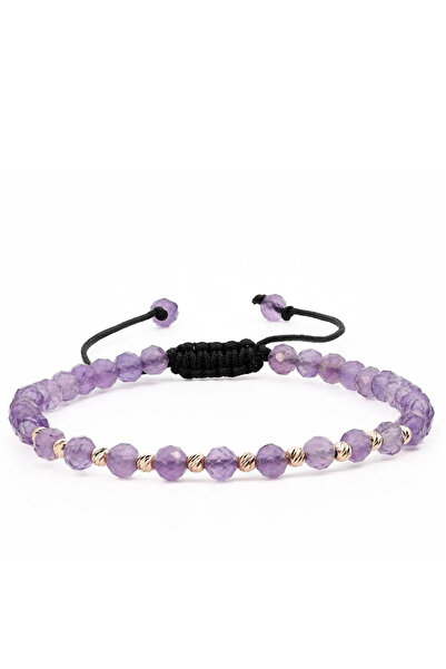 MANAVA Brățară cu 10 bile de Aur 14k și sfere fațetate de ametist