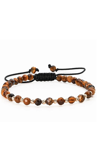 MANAVA Bracelet with 10 14k Gold balls and faceted tiger eye spheres