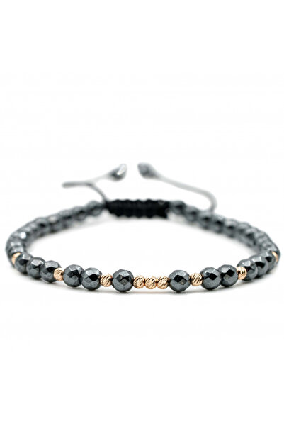 MANAVA 14k gold bracelet with 9 balls and faceted hematite, adjustable