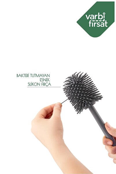 Varbifırsat Antibacterial Silicone Tip Toilet Brush Set - Toilet and Toilet Bowl Cleaning Brush