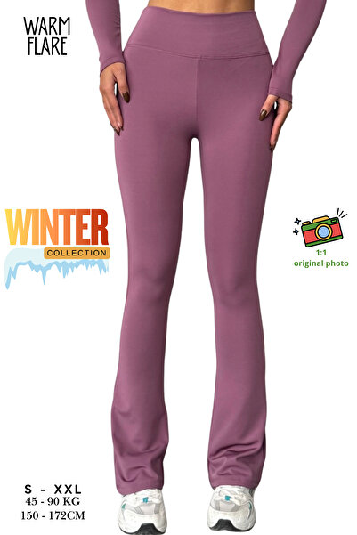 OPENDO Téli polár bélésű, magas derekú, karcsúsító, trapézszárú női leggings nadrág, poros rózsaszín