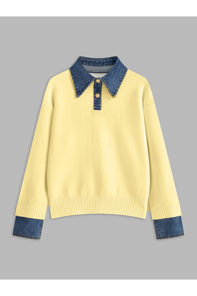 MAXXANA 2 in 1 Denim Collar Sweater