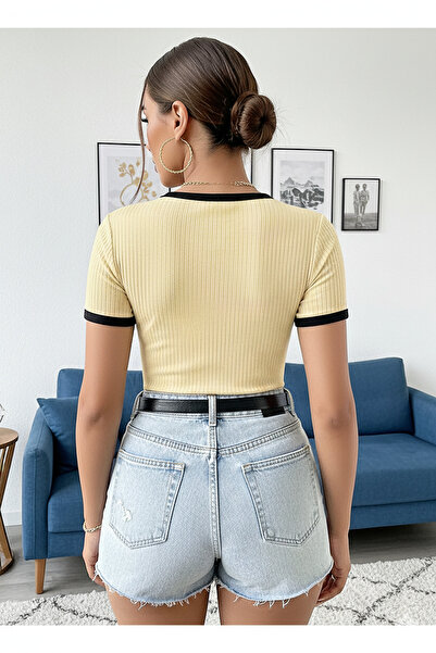 MaxiMor Women's Crew Neck Basic Slim Fit Short Sleeve Body Full Stretch Fabric Full Fit Length 55 cm