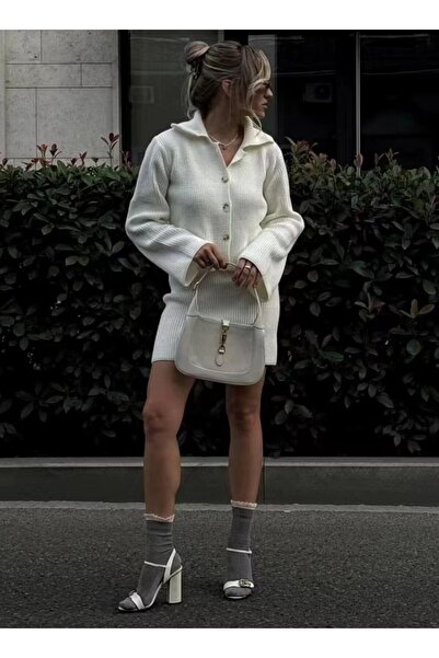 MAXXANA Σετ Πλεκτό Ζακέτα και Μίνι Φούστα Διπλό Πλεκτό Σετ