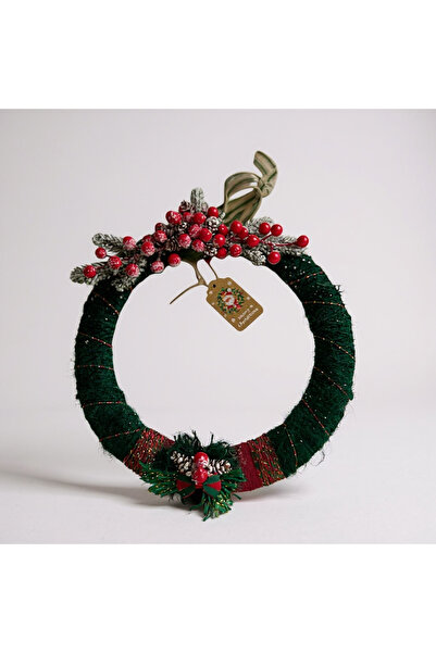 Haneliya El Yapımı Yeşil Merino İpli Kukina ve Kozalak Kapı Süsü – Kar Efektl...