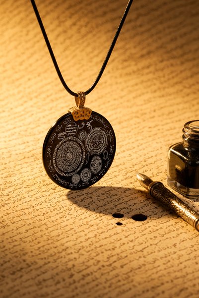 TAKI DERYASI Handmade Black Agate Stone Double-Sided Prayer Necklace Design Reflecting Elegance (Unisex)