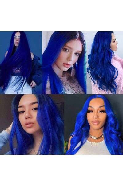 Yelajoy 10 PCS Colored Hair Extensions Straight Hairpiece,Clip in Synthetic Hair Extensions,22 inch Blue