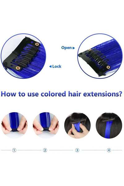 Yelajoy 10 PCS Colored Hair Extensions Straight Hairpiece,Clip in Synthetic Hair Extensions,22 inch Blue