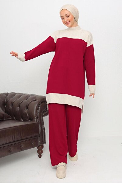 TRENDTESETTÜR Women's Red Turtleneck Pants Tricot Suit t 1108