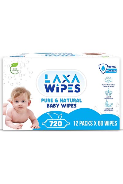 laxa wipes عبوة مناديل مبللة للأطفال من ميجا فاليو بوكس، 12 كيسًا × 60 منديلً...
