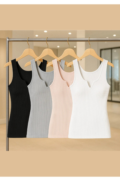 Loule Îmbrăcăminte pentru femei Tricou din bumbac cu bretele late 4 bucăți LL...