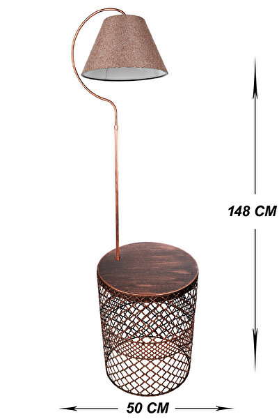 VENON Sehpalı Lambader Rose Elips Siyah Bakır Patine ⭐Gülkurusu Kumaş Şapka ⭐ Metal Gövde Salon Köşe