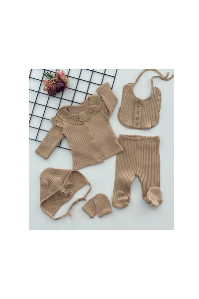Necix's Organic fabric lace baby girl five-piece hospital outfit set
