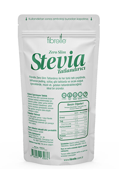 Fibrelle Zero Slim Stevialı Toz Tatlandırıcı 1 kg - Şeker Tadında Kalorisiz / Ketojenik & Diyabetik / Vegan