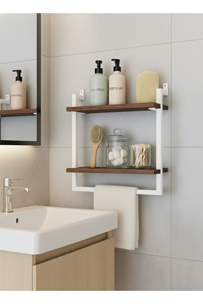 Euromob 40x20 cm Banyo Rafı Duvara Monte Havluluk 2 Katlı Dekoratif Düzenleyi...
