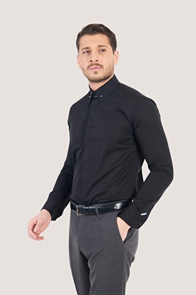 Paşahan Slim Fit Shirt with Collar Pins