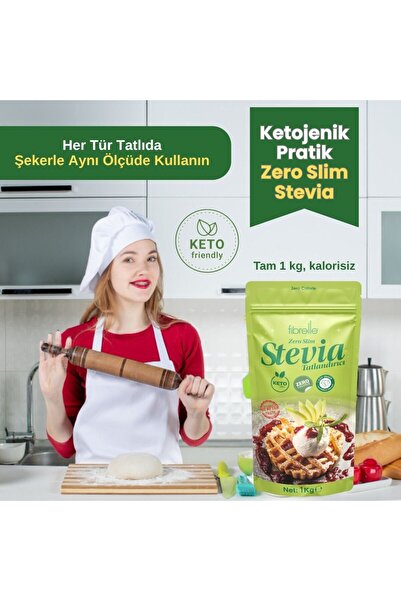 Fibrelle Zero Slim Stevialı Toz Tatlandırıcı 1 kg - Şeker Tadında Kalorisiz / Ketojenik & Diyabetik / Vegan