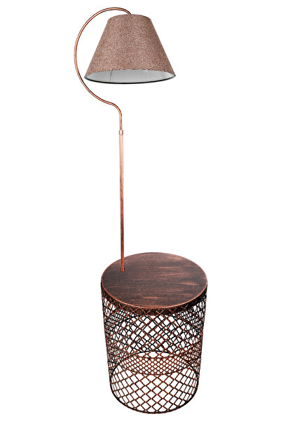 VENON Sehpalı Lambader Rose Elips Siyah Bakır Patine ⭐Gülkurusu Kumaş Şapka ⭐ Metal Gövde Salon Köşe