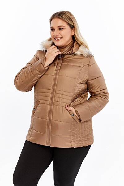RMG Plus Size Hooded Mink Quilted Women's Coat