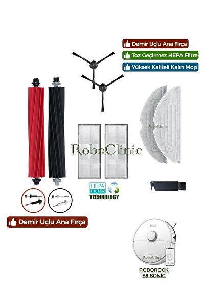 Roboclinic Perie de schimb compatibilă cu aspiratorul robot Roborock S8 Sonic, filtru Hepa, set de mop-9 bucăți