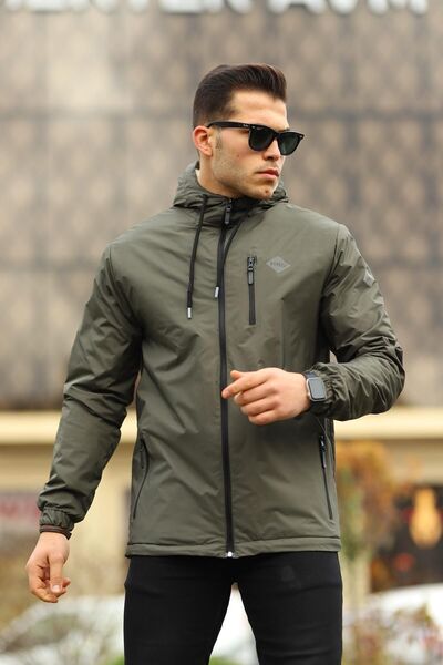 comstar Men's Furry Water Resistant Hooded Pocket Raincoat Khaki