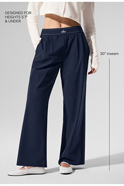 Alo 30 Inseam Suit Up Trouser, Regular Fit Wide Leg Pants for Women - Navy