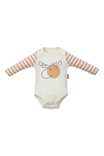 Necix's Geyik Printed Horizontal Striped Baby Boy Triple Badi Cream