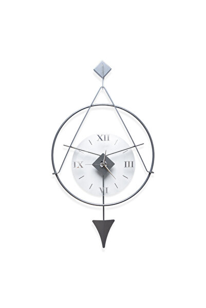 bablo | Meridyen Silver Klasik - 90x50cm Sarkaçlı Camlı Metal Duvar Saati - S...