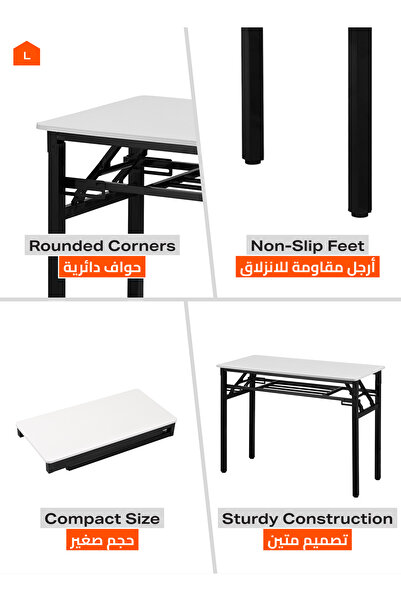 Lawazim Folding Table Double Layer 80x40cm - Desk with Shelf Wooden Top and Iron Frame