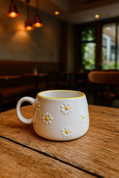 MOSHOME كوب ديزي منقوش يدويًا، كوب شاي وقهوة