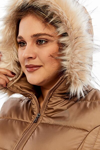 RMG Plus Size Hooded Mink Quilted Women's Coat