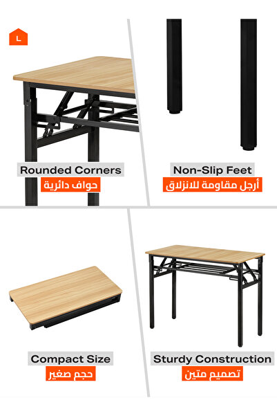 Lawazim Folding Table Double Layer 80x40cm - Desk with Shelf Wooden Top and Iron Frame