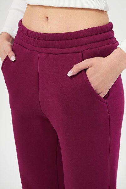 ESPİNA Cherry Colored Women's Jogger Sweatpants Made of Three Thread - Elastic Waist and Legs